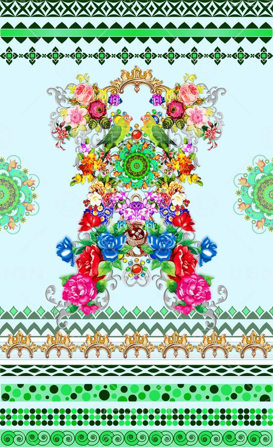 定位 时尚 手绘 素雅 几何 花卉印花华亿平台图片