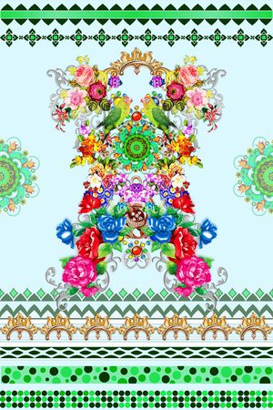 定位 时尚 手绘 素雅 几何 花卉印花华亿平台图片