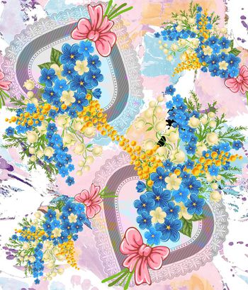 520375-欧美流行时尚手绘心形蝴蝶结花束可爱