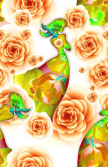 520459-欧美流行时尚手绘花卉花丛美人印花