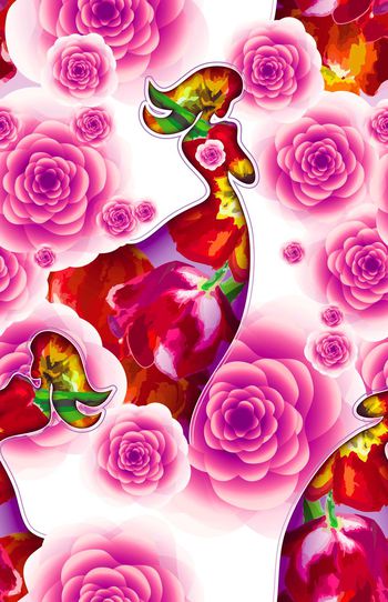 520465-欧美流行时尚手绘花卉花丛美人印花