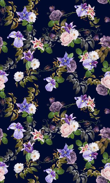 521089-蓝花  百合  树叶