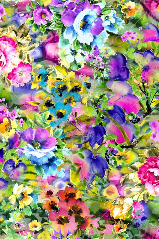 抽象 意境 手绘 水彩 花卉印花华亿平台图片