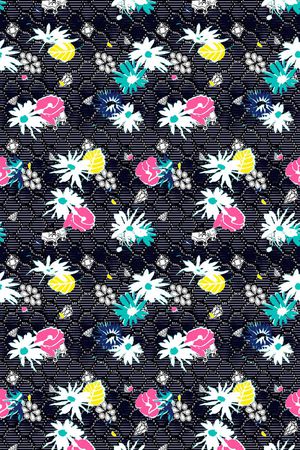 彩色 小花 小叶片 几何 肌理 钻石 皇冠 线描 叠加 渐变印花华亿平台图片