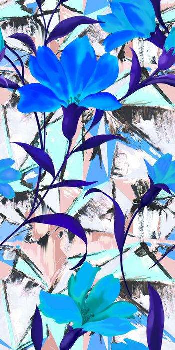 521685-欧美流行时尚手绘抽象几何花卉印花