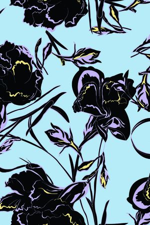 手绘黑花印花华亿平台图片