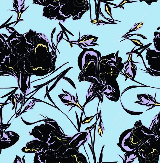 手绘黑花印花华亿平台图片