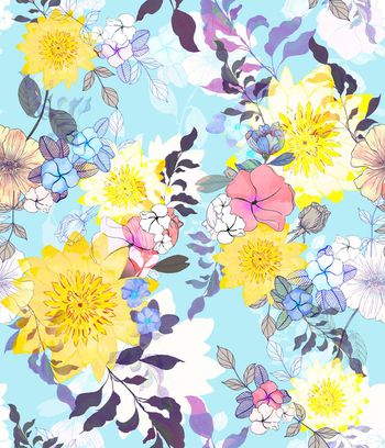 522071-水墨手绘风格光影花卉组合女装衬衣内