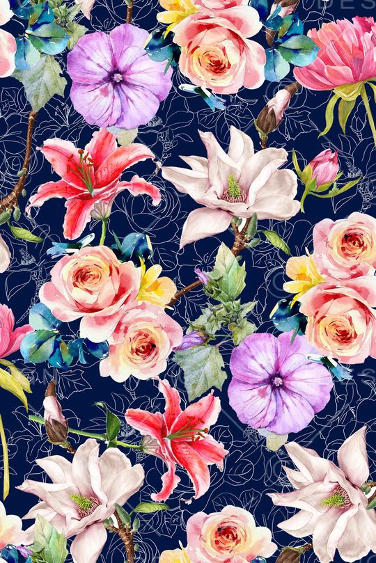 花卉  手绘 线描印花华亿平台图片