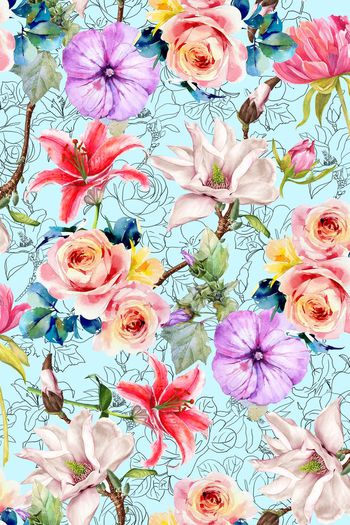 522401-清爽 水彩 手绘 花卉 草图 花卉