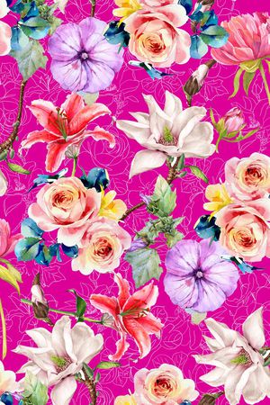 花卉  手绘 线描印花华亿平台图片