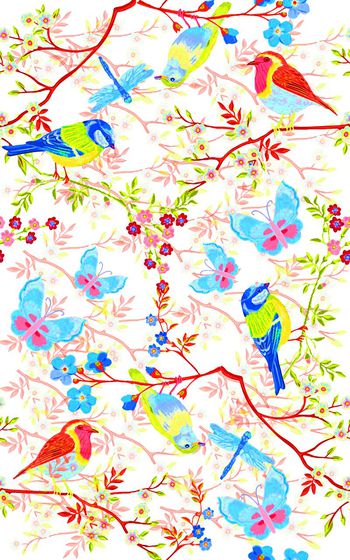 522543-水彩花卉 鸟