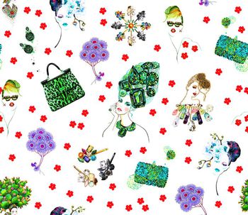 522791-手绘风格美女画钻石仙人掌美妆组合匹