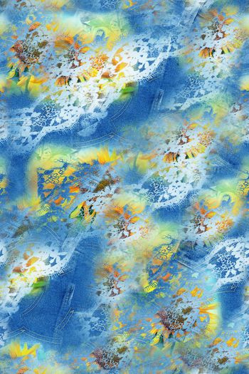 522830-牛仔纹 菊花面料华亿平台 