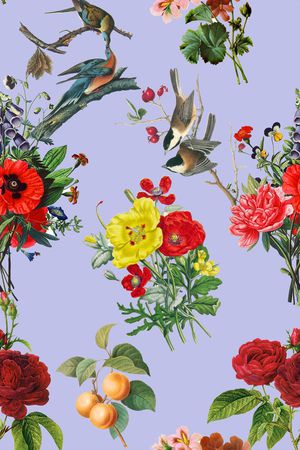 手绘花鸟印花华亿平台图片