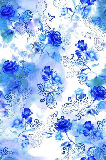523068-时尚 手绘 休闲 淡雅 水彩 花纹