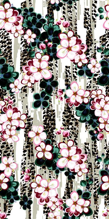 523087-欧美流行时尚简单豹纹花卉 女装连衣