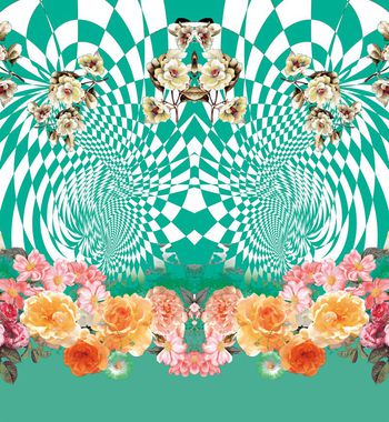 523217-原创大牌花卉 几何 方格 流光曲线