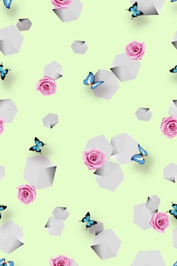 523275-流行时尚几何3D立体方块蝴蝶花