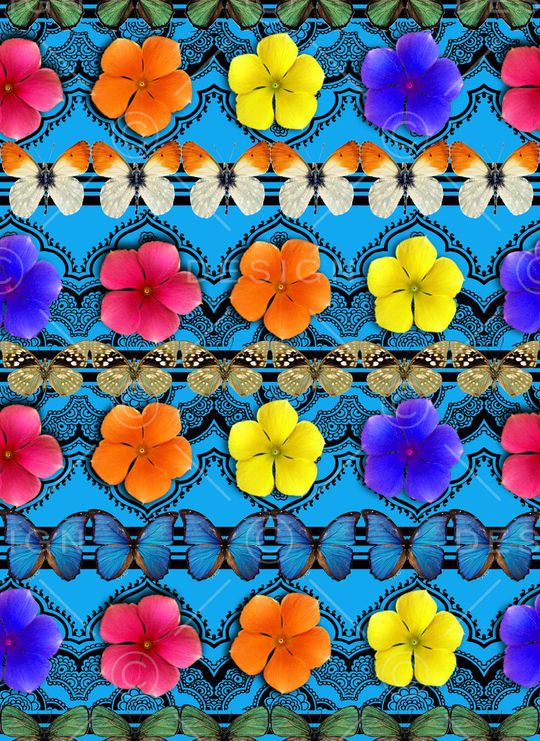 几何蕾丝3D花卉蝴蝶定位印花华亿平台图片