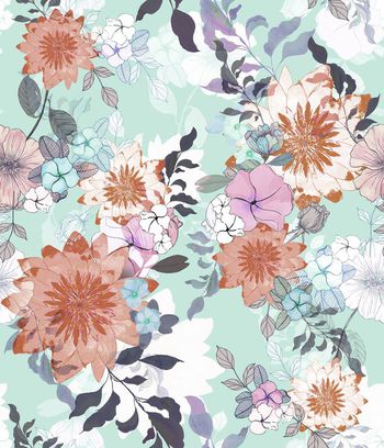 523625-水墨手绘风格光影花卉组合女装衬衣内