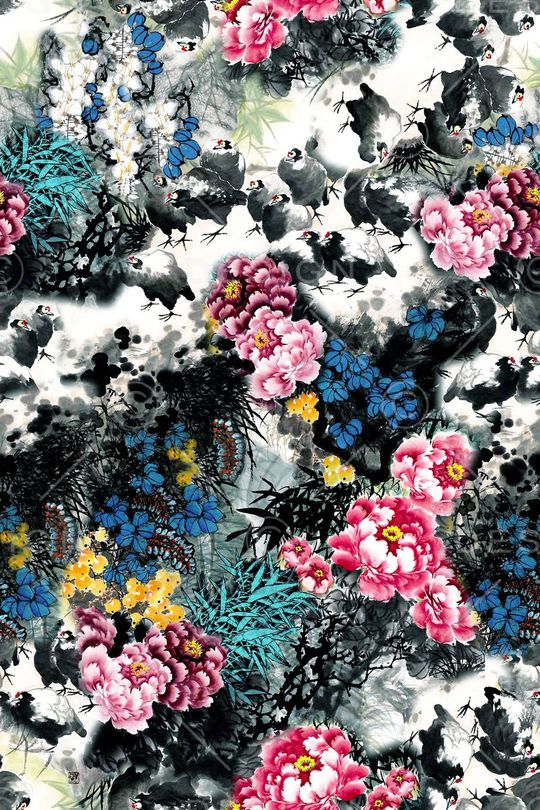 手绘 水彩 水墨 中国风 抽象 工笔画 花卉印花华亿平台图片