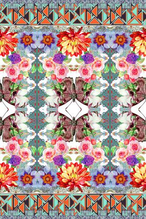 几何线条手绘立体双边定位花卉印花华亿平台图片