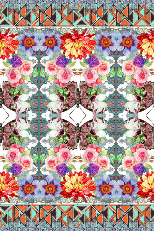 几何线条手绘立体双边定位花卉印花华亿平台图片