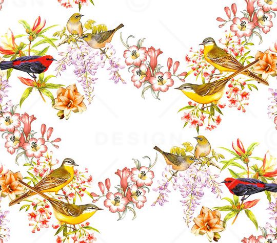 树鸟花卉印花华亿平台图片