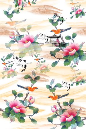 中国风 水墨画  花卉 服装 家纺 窗帘印花华亿平台图片