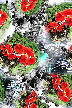 工笔印花华亿平台图片