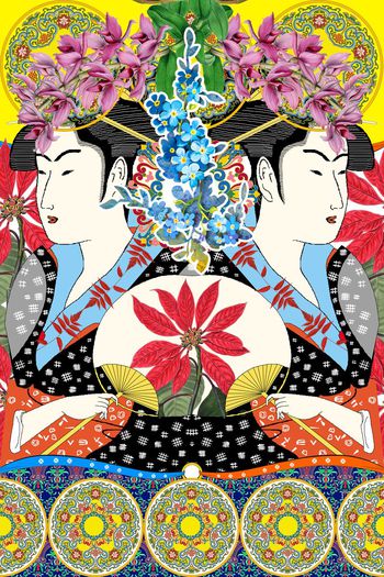 524159-流行时尚民族风情几何手绘日本艺妓花