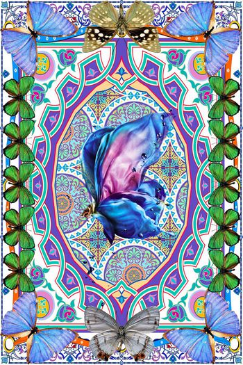 524169-流行时尚民族风几何蝴蝶翩翩定位印花