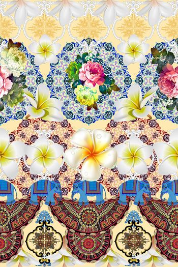 524177-流行时尚民族风几何拼贴热带鸡蛋花花