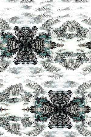 中国风 水墨山水画印花华亿平台图片