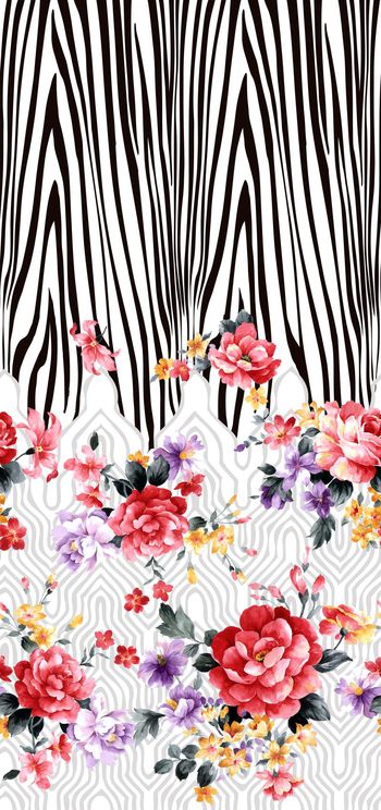 524431- 定位斑马纹加几何图案花卉组合