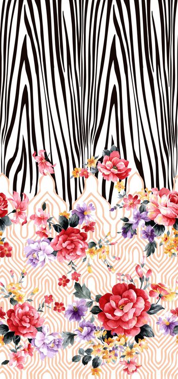 524432- 定位斑马纹加几何图案花卉组合