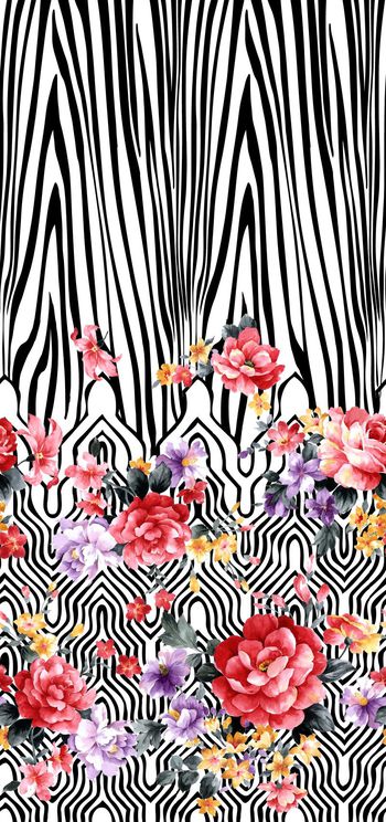 524433- 定位斑马纹加几何图案花卉组合