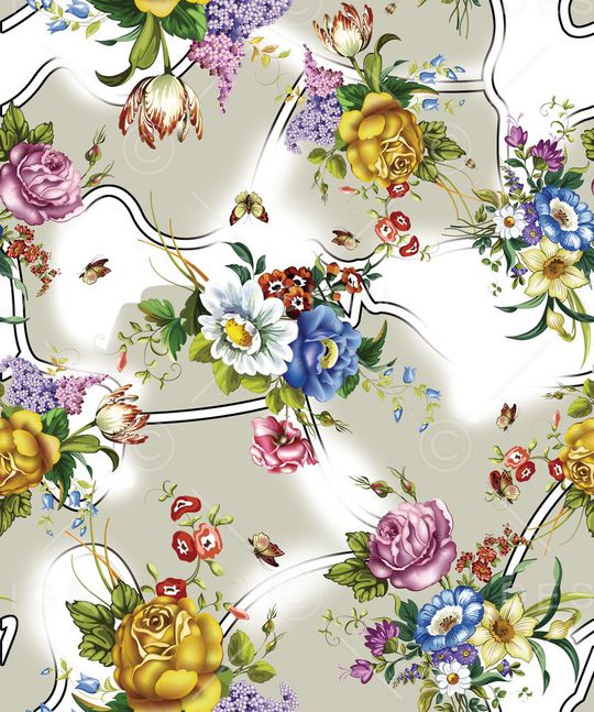 时尚复古灰底花卉印花华亿平台图片