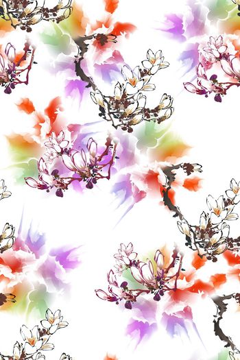 524783-中国风清雅玉兰花水墨烟丝女装华亿平台