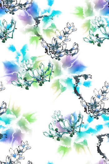 524785-中国风清雅玉兰花水墨烟丝女装华亿平台