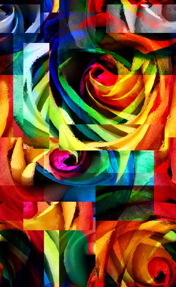 524804-欧美流行时尚方格油画风格拼接 女装