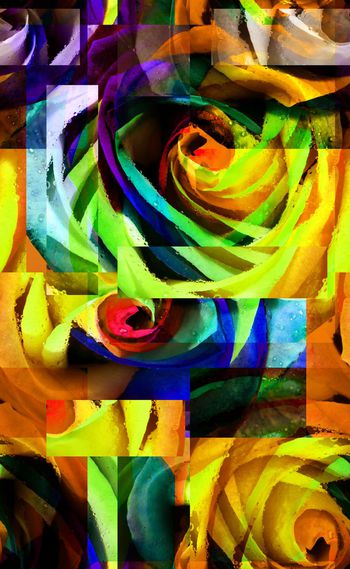 524805-欧美流行时尚方格油画风格拼接 女装