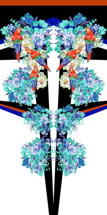 525088-WT513定位几何花卉鹦鹉休闲印花