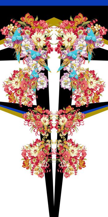 525089-WT513定位几何花卉鹦鹉休闲印花