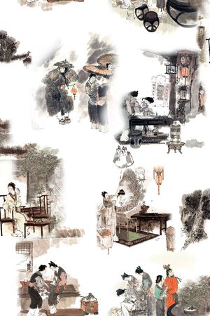 古典人物绘画印花华亿平台图片