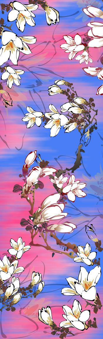 525265-手绘水彩玉兰花卉经典围巾华亿平台