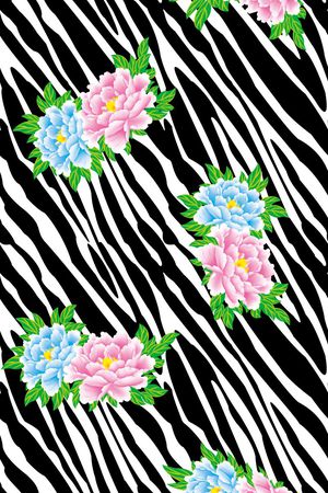 最新 时尚 潮流  斑马纹 花卉 组合印花 服装 家纺 围巾 连衣裙印花华亿平台图片