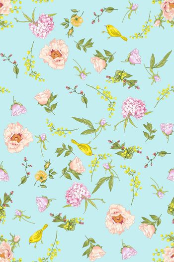 525646-WT517优雅花鸟花卉麻雀休闲印花