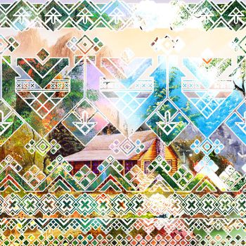 525880-欧美流行时尚手绘天然风景油画几何印